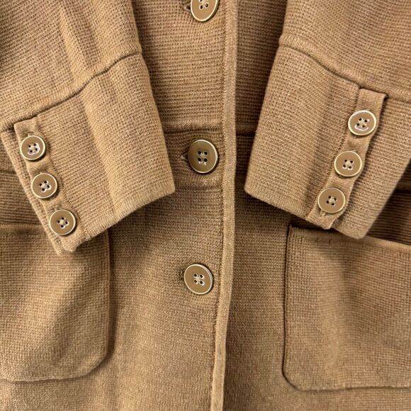 Talbots Sweater Womens M Beige Jacket Button Front Patch Pocket Collared Stretch - Picture 6 of 14